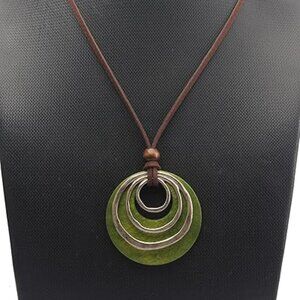 Leather Cord Necklace Chain Multilayer Wooden Pendant Necklaces Vintage‎ Jewelry